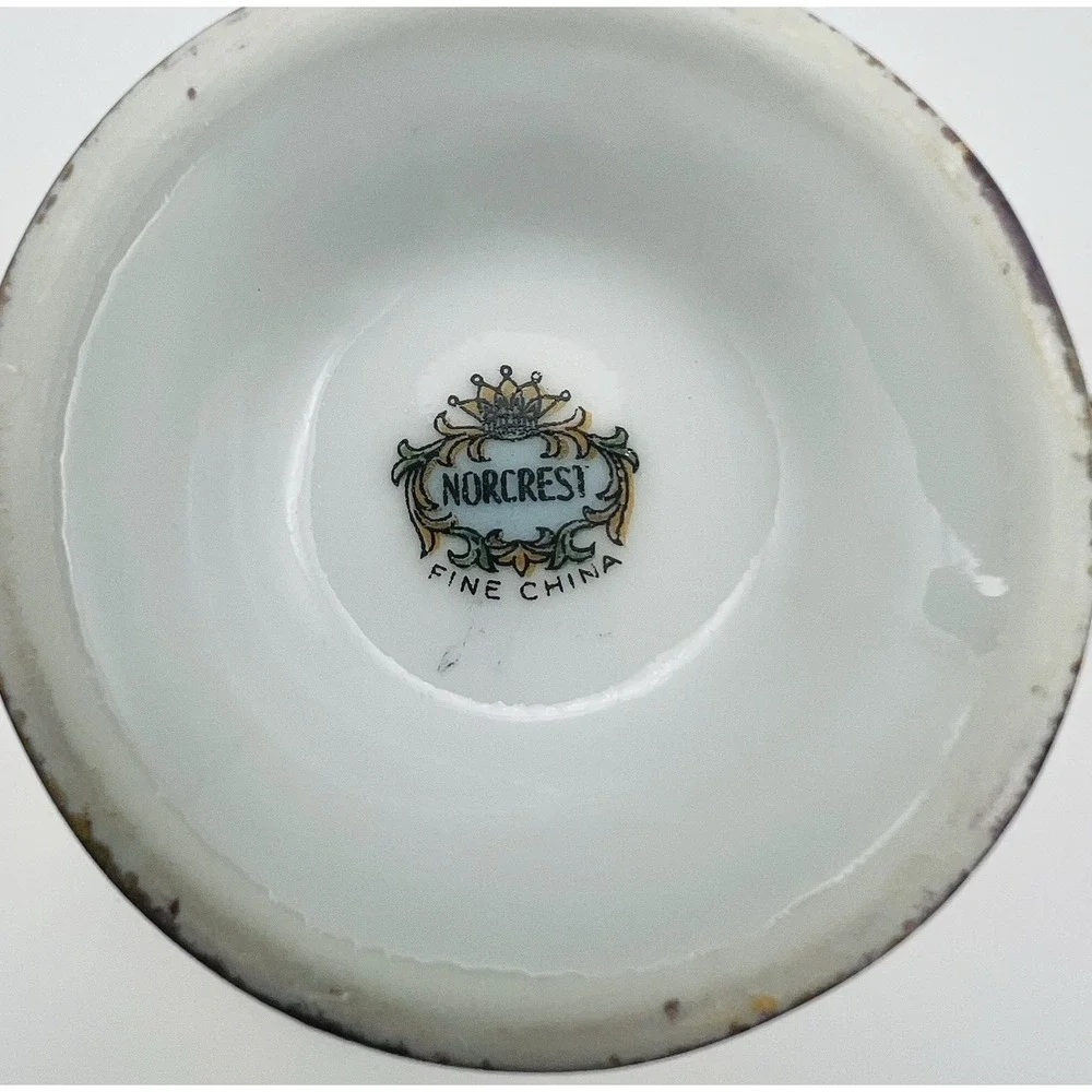 Norcrest Teacup Saucer Gold Encrusted Pansy Floral Footed China Japan Vintage